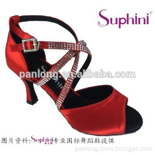 Atractive satin fashionable and comfortable small open toes ladies latin salsa tango dance shoes with top quality